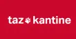 Logo of taz featuring a paw print icon, reading "taz kantine" in white text on a red background.