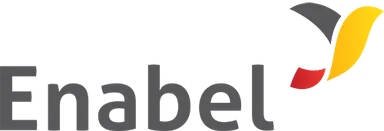 Logo of Enabel, showing the word "Enabel" beside a stylized bird-like emblem in gray, yellow and red.